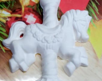 Ready To Paint, ChalkWare, DIY, Plaster, PlasterCraft Flat Back Carousel Horse Ornament #497