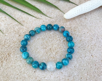 Blue crazy lace agate and selenite mala bracelet