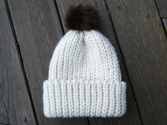 faux pom pom fur etsy Fishtail pom Chunky DIY Pattern: Hat look adult knit Crochet