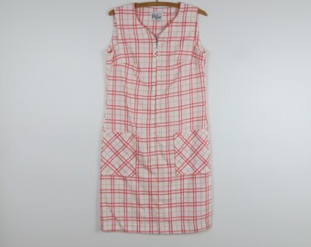 1960s Plaid Housedress - Vintage Zip Front Shift Dress - Bust 34 (B6)