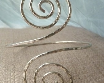 Hammered Grecian Swirl Upper Arm Cuff - Hammered Arm Band - Armlet, SILVER, GOLD or COPPER