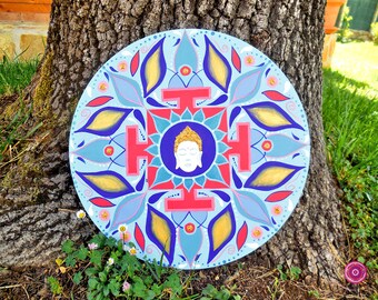 Mandala fatto a mano con volto di Buddha, energia cosmica universale di guarigione, decorazione da appendere in casa, regalo amante yoga.