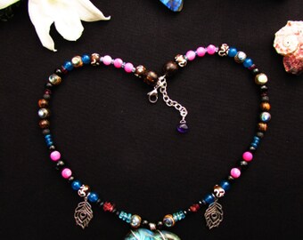 Ethnic labradorite, Amethyst Heart Necklace, apatite, and abalone