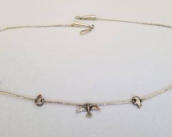Zuni Fetish Sterling Silver Necklace with Dove, bird, bear