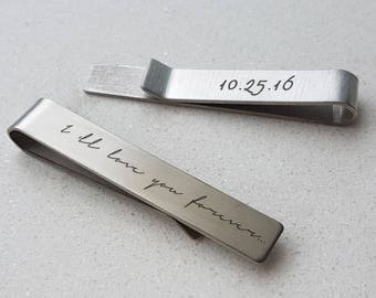 Handwriting Tie Clip For Him, Custom Signature Tie Clip, Personalized Tie Bar for Dad, Father of the Bride Gift, Groomsmen, Husband tie clip