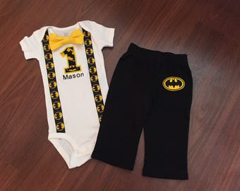Baby boy first birthday batman number one customizable onesie