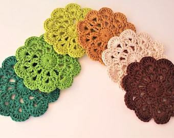 6 Apliques mandala en ganchillo Tonos Tierra - apliques de ganchillo - 6 Earth colors Crochet mandala appliques-appliques au crochet