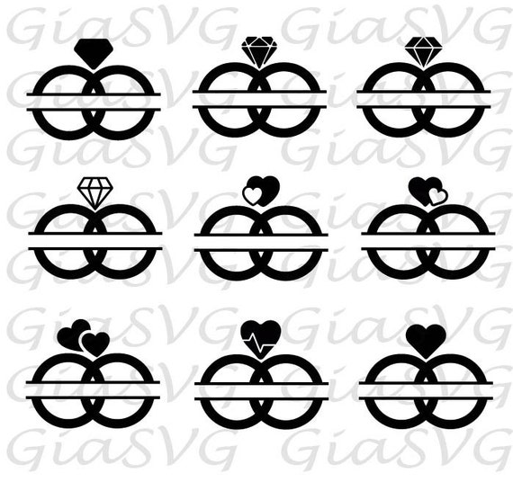 Download Split Wedding Rings SVG - DXF, die cut files for wedding ...