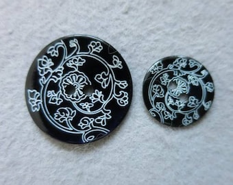 Black and white floral button