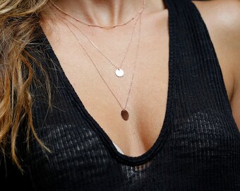 Silver / Gold / Rose Gold Layered Necklaces Set, Set of 3 Layered Necklaces, Initial Necklace, Initial Disc Necklace