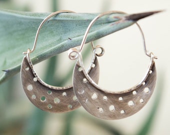 Hoop earrings, Sterling silver earrings, Boho earrings, Silver rustic earrings,Contemporary Earrings,Oxidized Hoop Earrings,Artisan earrings