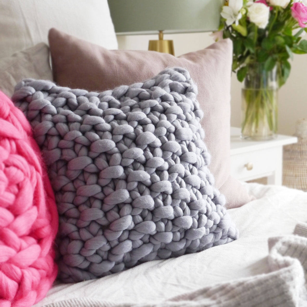 Grey chunky knit cushion grey knitted cushion decorative