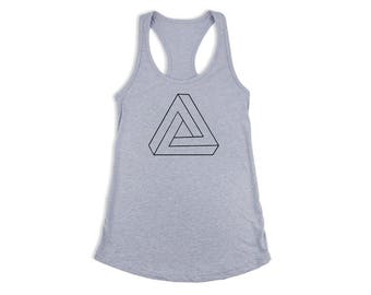 Esoteric Shirt, Impossible Triangle Shirt, Womens Tank Top, Penrose Triangle, Occult Shirt, Sacred Geometry, geek, mystic, Geometric tee,