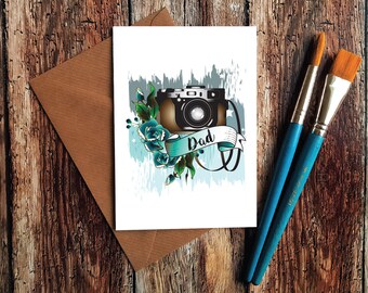 dad birthday card, father, daddy, card for dad, for my dad, happy birthday dad, dad's birthday, camera print, card, photographer card