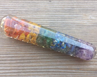 NATURAL ORGONE 7 CHAKRA layered Smooth Gemstone Massage Wand Stone Crystal Wand