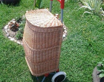 Wicker Shopping Trolley, Wicker Shopping Basket Trolley, Willow Shopping Basket Trolley, Wicker Shopping Bag on Wheels, Wicker Shopping Cart
