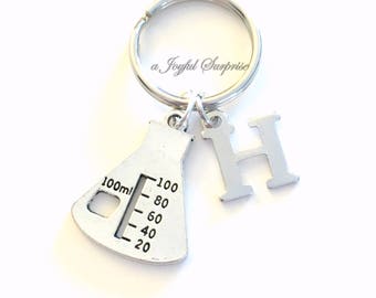 Lab Beaker Keychain, Laboratory Gift, Chemist Key Chain Chemistry Science student Key chain Epic Keyring initial letter custom personalized