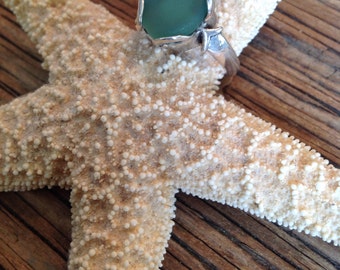 Deep Turquoise Seaglass Ring
