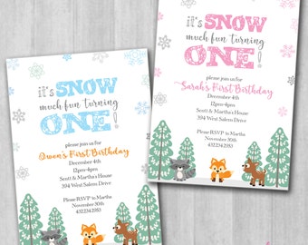 Winter Onederland Birthday Invitation, Snow Much Fun Invite, First Birthday Woodland Winter Theme, Printable Birthday Invite, Digital 5x7
