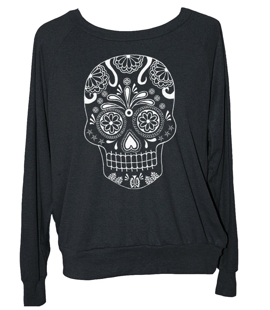 womens sugar skull sweatshirt american apparel long sleeve