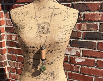 Green Fleur De Lis and wine cork pendant