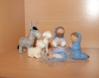 Needle Felted Nativity Set, Christmas decoration, natural nativity set, Made to Order