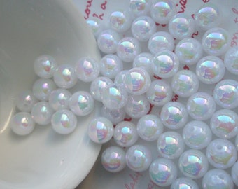 Pearly AB color Shiny beads 10mm 25pcs White