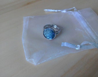 Blue sparkle adjustable dome ring