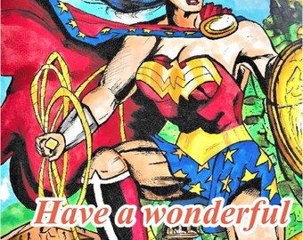 Wonder woman birthday card. Dc comics. Dc universe. Greeting card. Blank card. Homemade. Birthday card