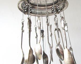 In The Coffee Shop Windchime, Upcycled Spoon Windchime, Hand Stamped Vintage Cutlery Wind Chime, Handstamped Silverware, Coffee and Cake