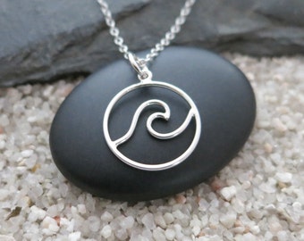 Wave Necklace, Sterling Silver Wave Pendant, Beach Jewelry, Ocean Necklace