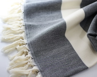 Herringbone Blanket | Black | Throw Blanket | Sofa Throw | Turkish Blanket | Turkish Towel | Bath Towel | Wedding Gift | Herringbone