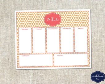 Monogrammed Printable Weekly Calendar