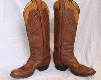 Vintage Justin Leather Knee-High Tall Cowgirl/Cowboy Boots Women's 7 A