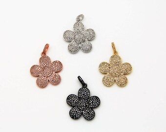 CZ Micro Pave 25mm Flower Pendant With CZ Bail