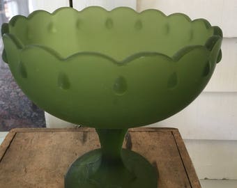 Indiana Glass GREEN Frosted Compote