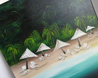 Caribbean Art Tropical Art Original Painting 16 x 20 Tropical Beach Scene Plantation Style Art Acrylic Painting Beach Decor Cottage Decor