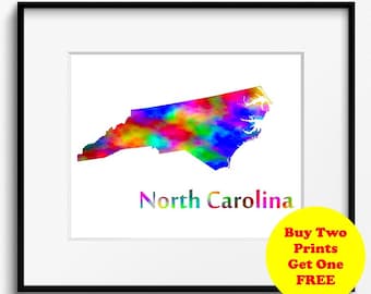 North Carolina State Map Watercolor Art Print (095)