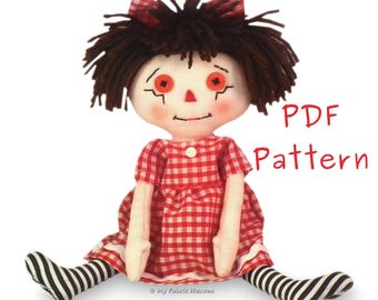 Cute Sarah Rag Doll PDF Sewing PATTERN With Easy To Follow Instructions 10 Inch Doll