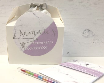 Personalised Childrens Wedding Activity Box & Puzzle Pack Favour | MARBLE | A6 Pack with Pen