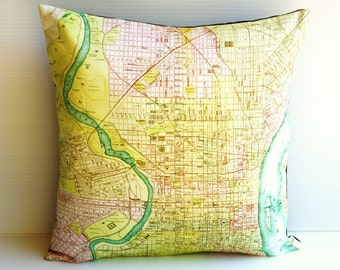 Pillow cover, cushion cover PHILADELPHIA map organic cotton, cushion, pillow, map cushion 16 inch