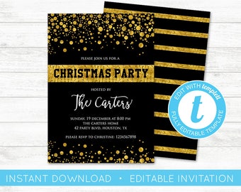 EDIT YOURSELF, Christmas Party Invite, Editable Invitation, Christmas Invitation, Editable Templett invite, Holidays Invite, Gold Christmas