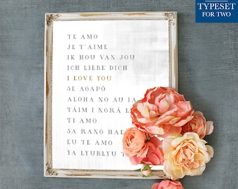 I love you, Different Languages, Love, Black and White, Gray, Gold Accent, Instant Download, Printable