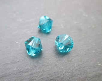 Top 6 mm: 4 beads blue zircon Swarovski Crystal