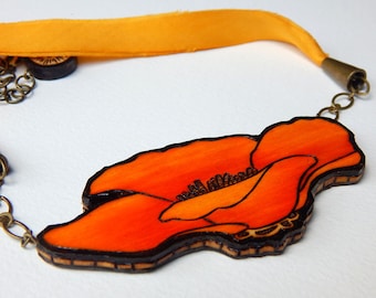 Orange California Poppy Necklace - Handmade & Eco friendly