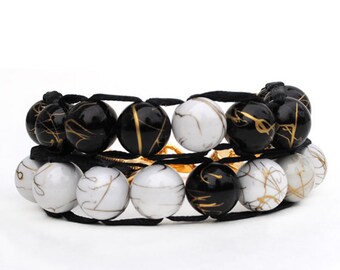 Row Counter -Ablet Knitting Abacus - with Black & White Beads and Silver Clasp