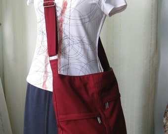 Sale - Zipper Closure Maroon Cotton Twill Messenger Bag, cross body bag, diaper bag, tote, women - CAITLYN