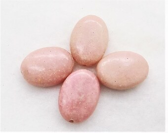 Pink opal beads; Pretty light pink, Peruvian opal, smooth oval beads, 18x13x4mm, 4pcs/3.80.