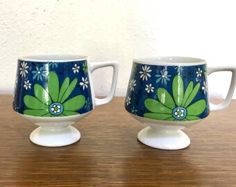 Two Vintage Footed Ceramic Mugs