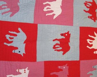 Ponies by Sarah Mary Taylor, African American Folk Quilt, cotton, standard size, perfect condition